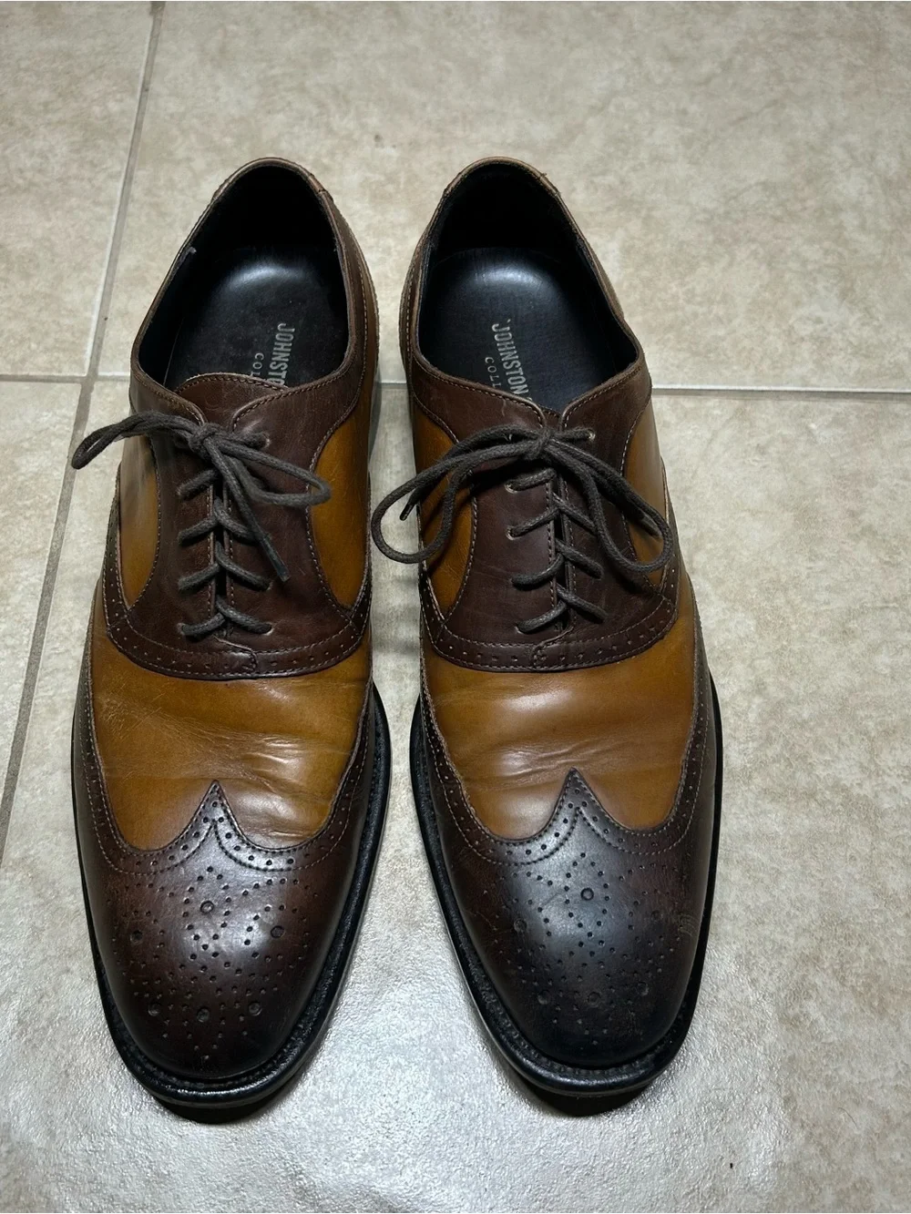 VTG Johnston & Murphy made in Italy Two-Tone Wingtip Brogue Oxford 10M Brown/Tan